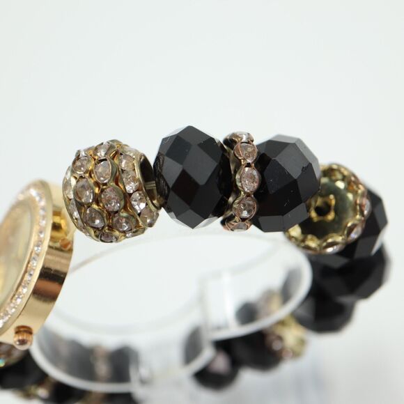 Charming Charlie Gold Tone Large Bead Watch 31mm Gem Set Stretch w New Battery - Picture 13 of 16